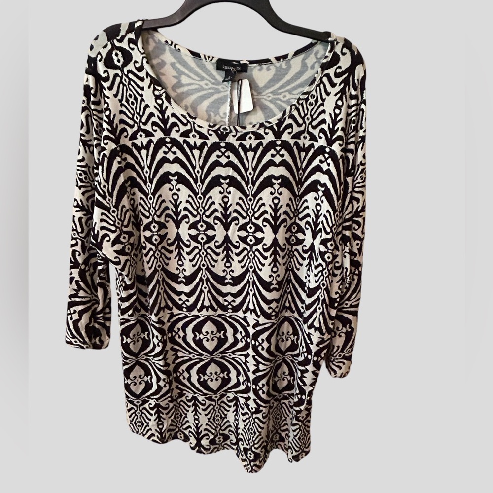 Karissa & Me Tunic Top Quarter Length Sleeves - Black & White Design Size Large